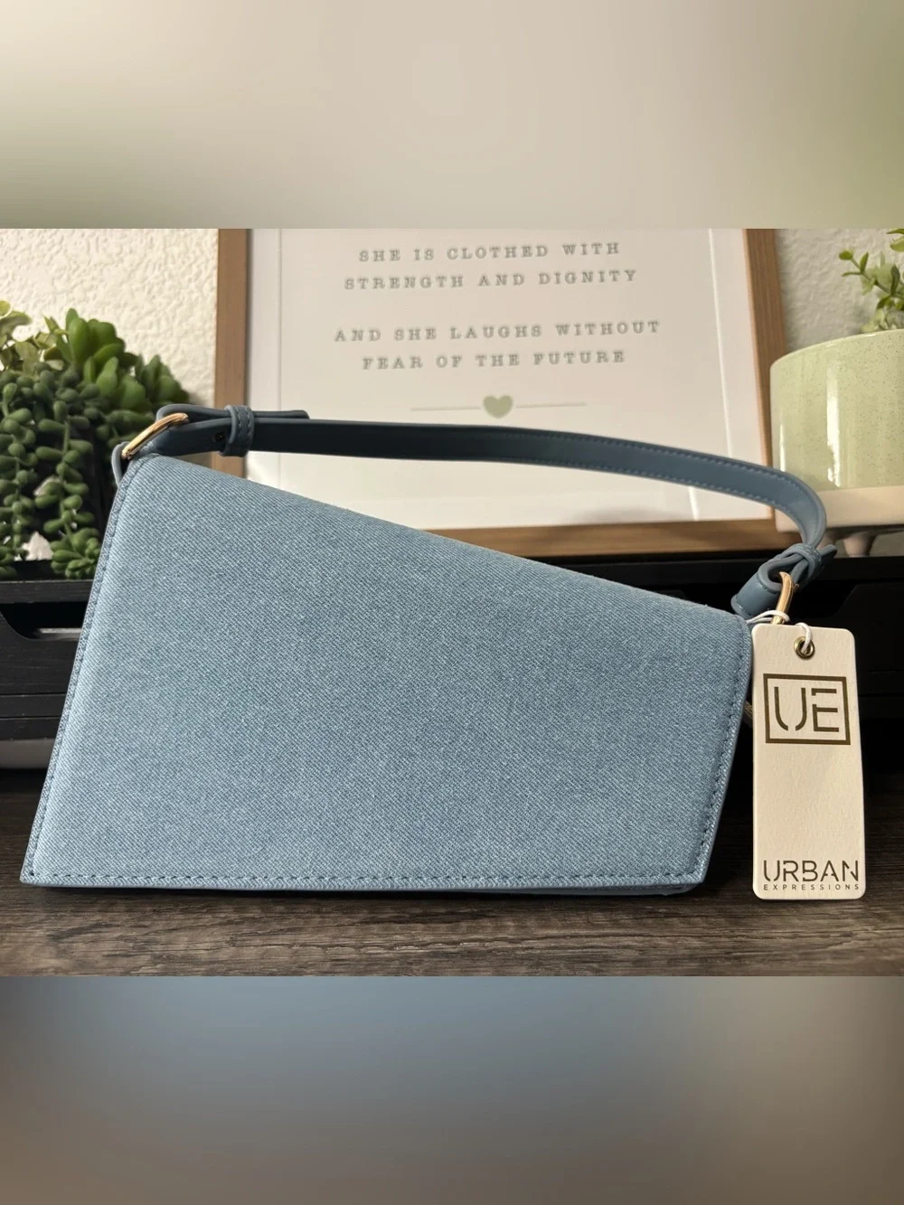 Denim Geometric Shaped Shoulder Bag